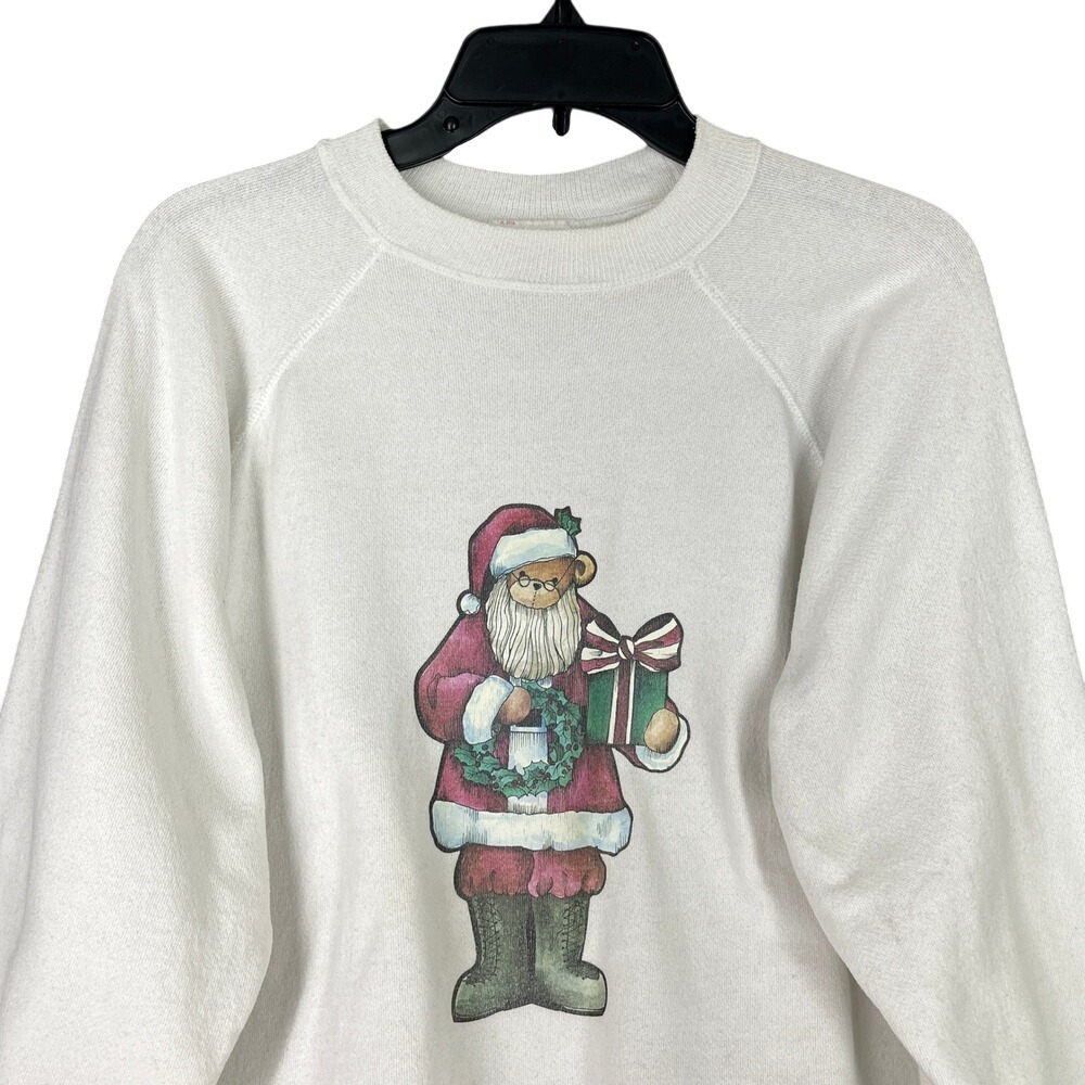 Vintage Christmas Bear Santa Hanes Her Way Sweatshirt Womens XL‎ Pullover 90s